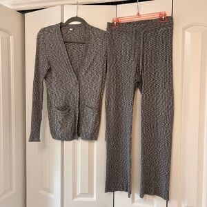 Athleta Charcoal Gray Ribbed Knit Cardigan & Drawstring Pants Set